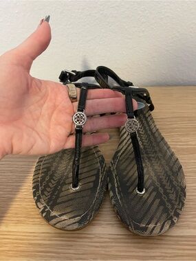 Coach Black T-Strap Sandals with Silver Logo Accents